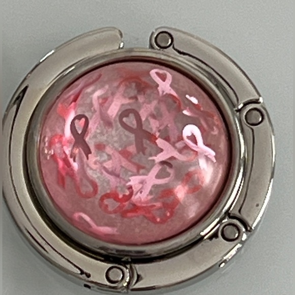 Foldable Bag Hook/Purse Hanger - Breast Cancer - Handmade - Fits most Tables - Picture 2 of 7